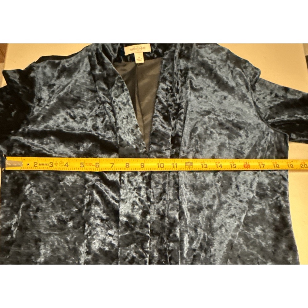 David Dart Blue Crushed Velvet Open Front Cardigan Jacket Blazer M Gently Loved - Picture 7 of 8